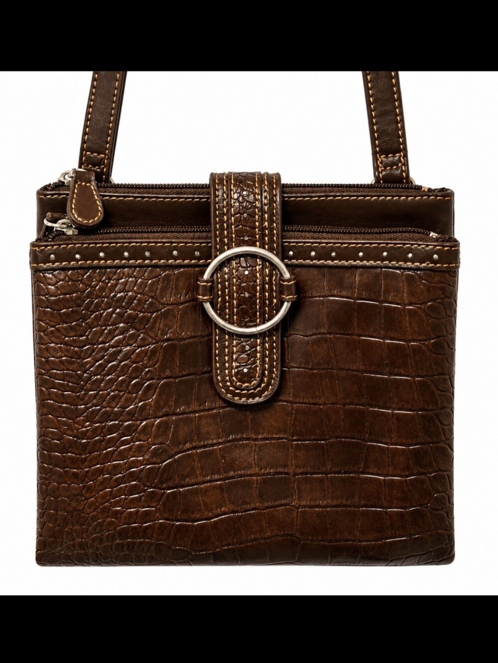 Kim Rogers Over Shoulder/Crossbody Purse Brown Faux Alligator